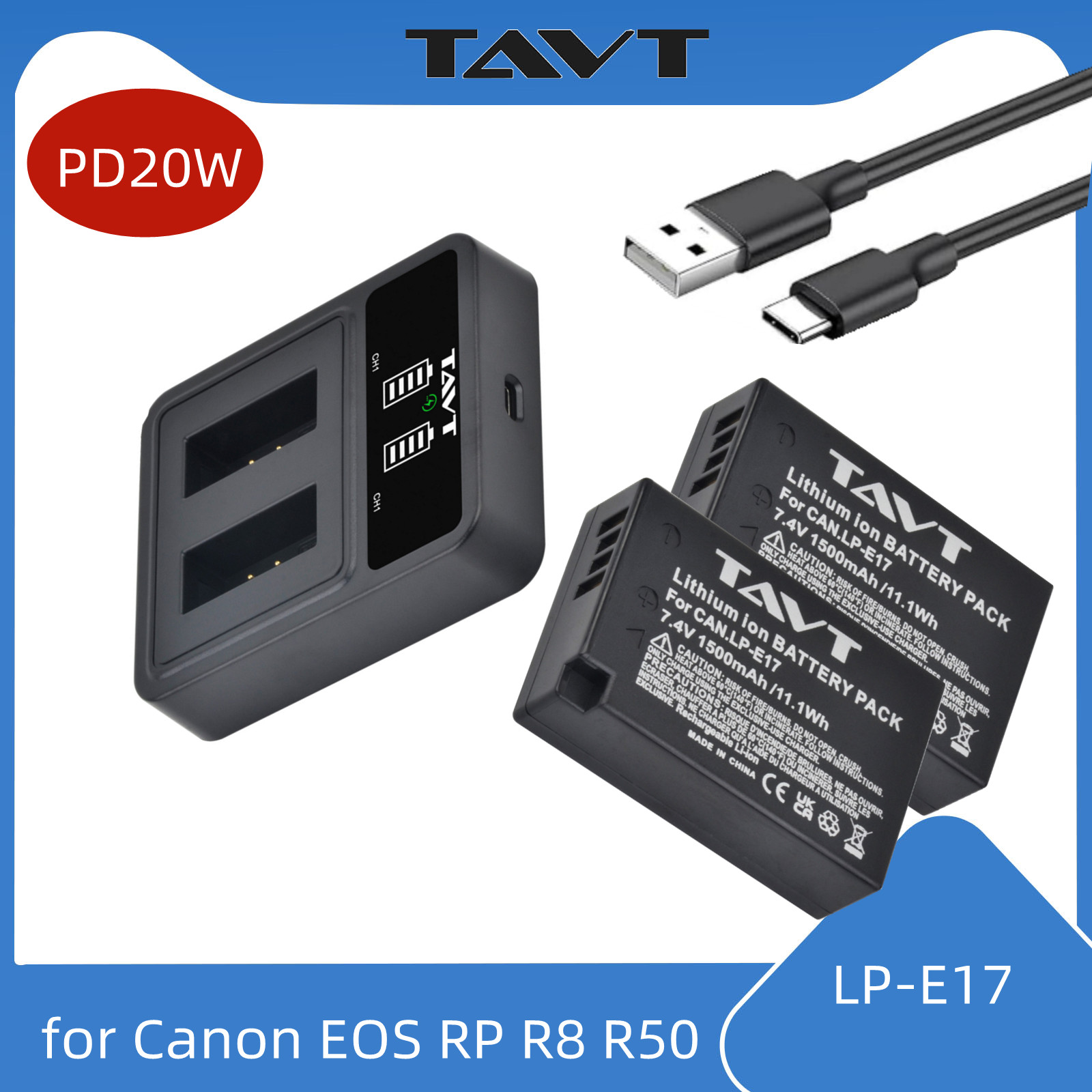 Canon Camera Eos R50 - LP-E17 LPE17 LP E17 カメラバッテリー+PD 20W充電器（Type-Cポート付き）キヤノンEOS